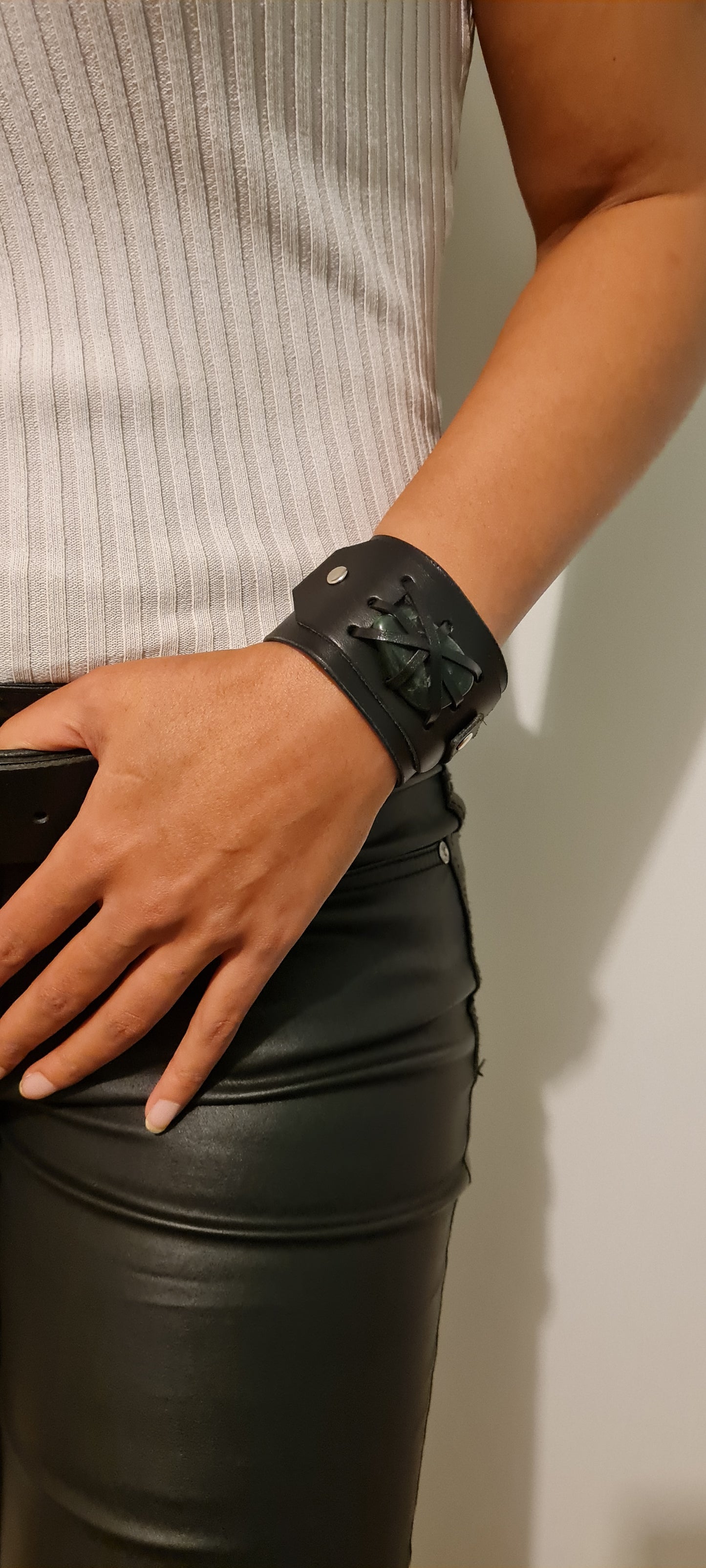 Crystal Wrap Wristband / Bracelet- Black Leather