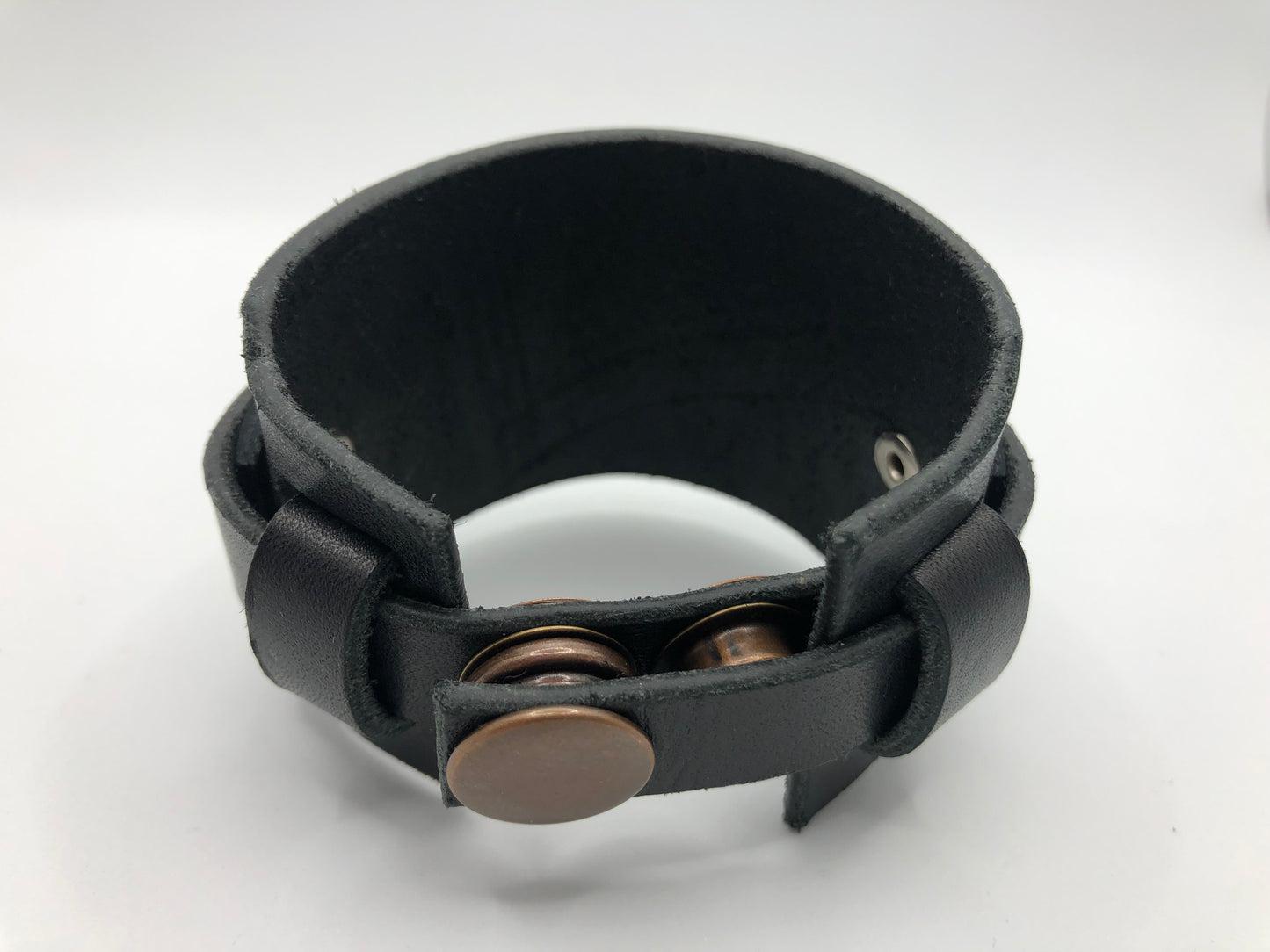 Classic Black Leather Single Strap Wristband / Bracelet