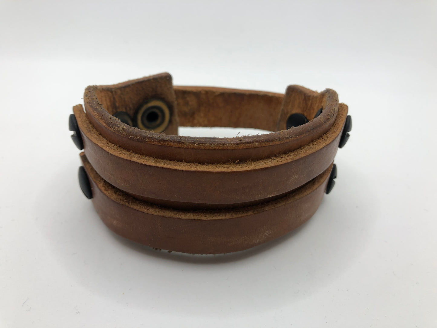 Dune - Smokey Wood Tan Leather Wristband / Bracelet with Black Screws
