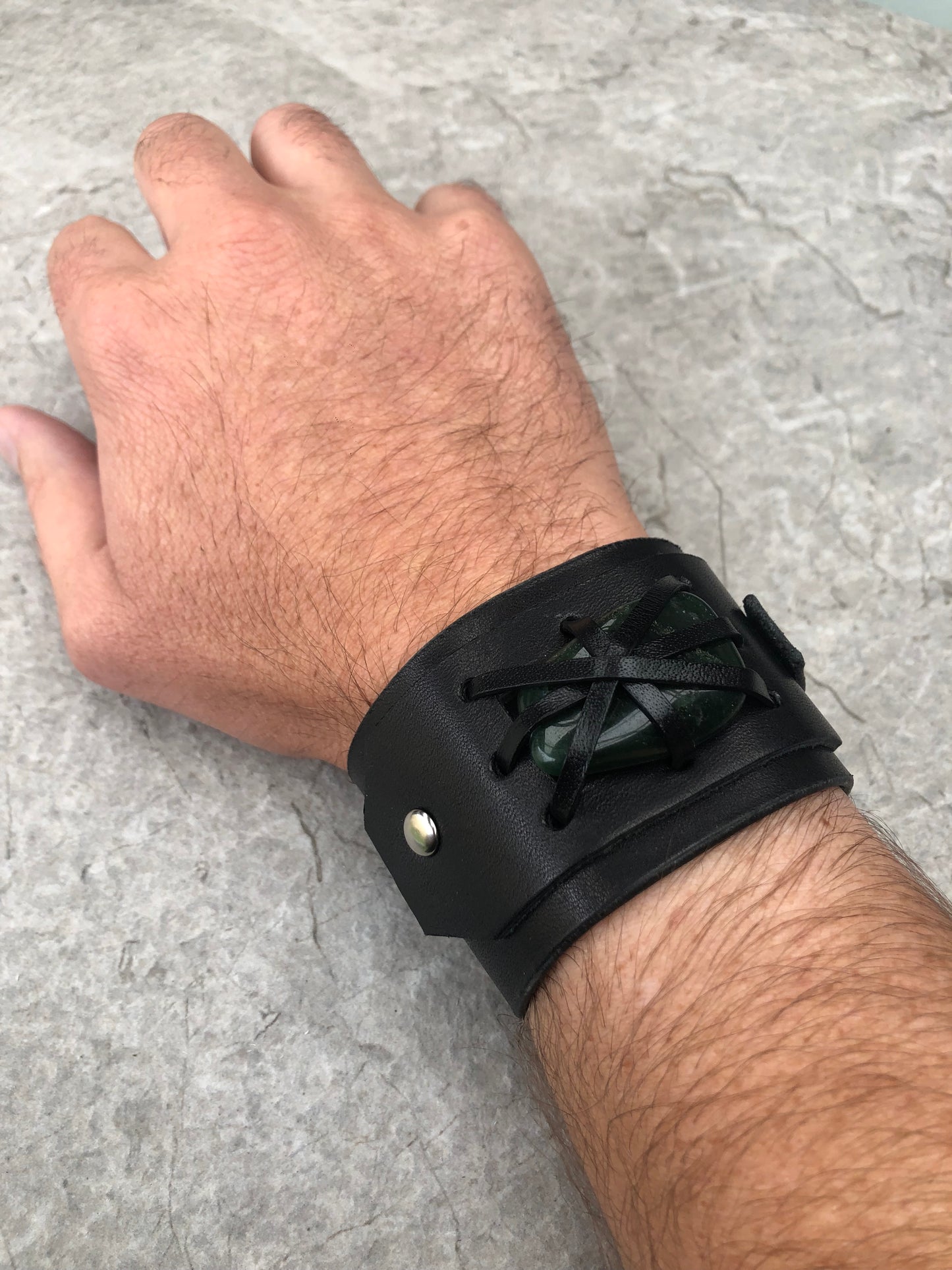 Crystal Wrap Wristband / Bracelet- Black Leather