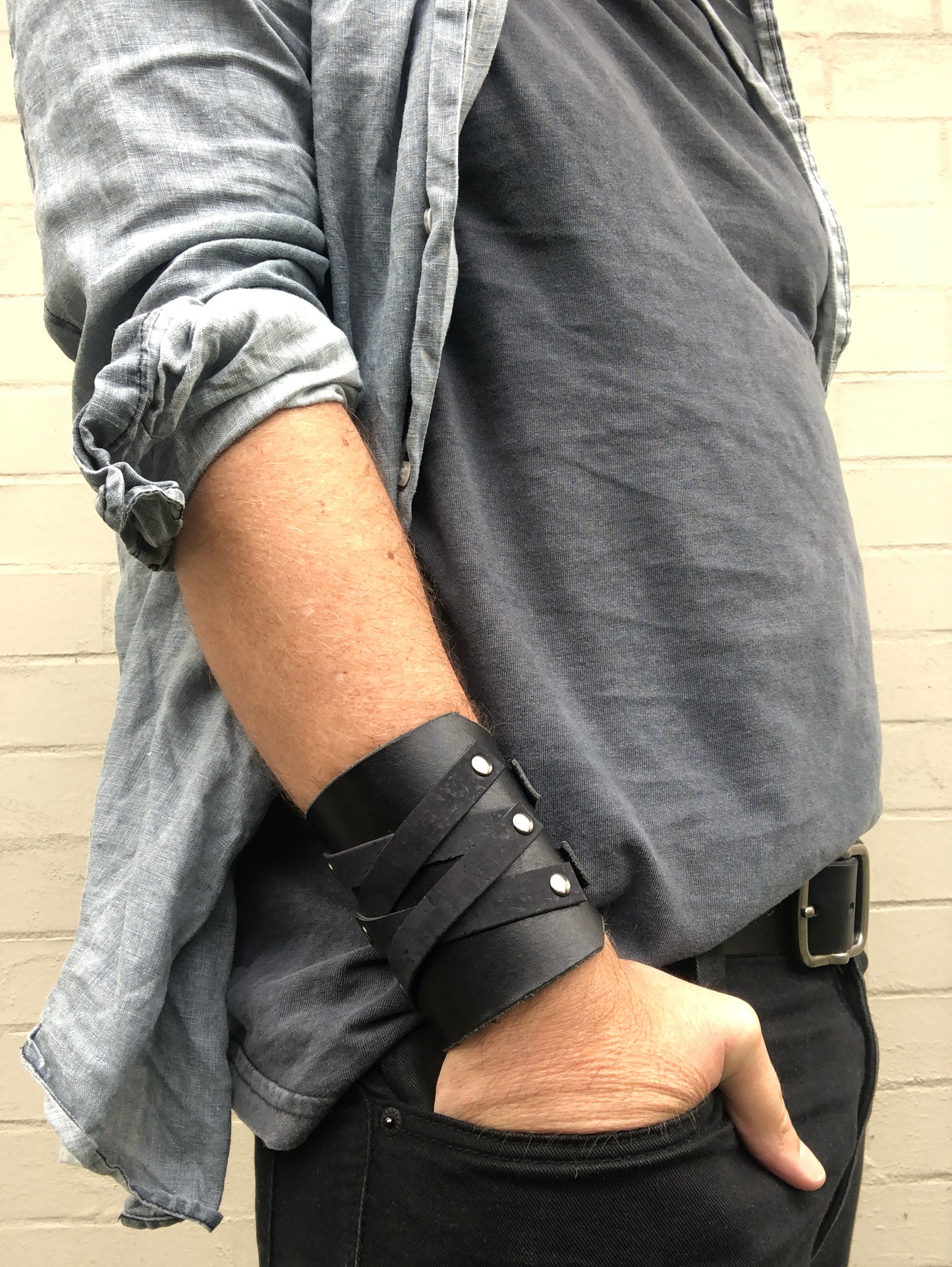 Conan Cuff - Black Leather Wide Wristband
