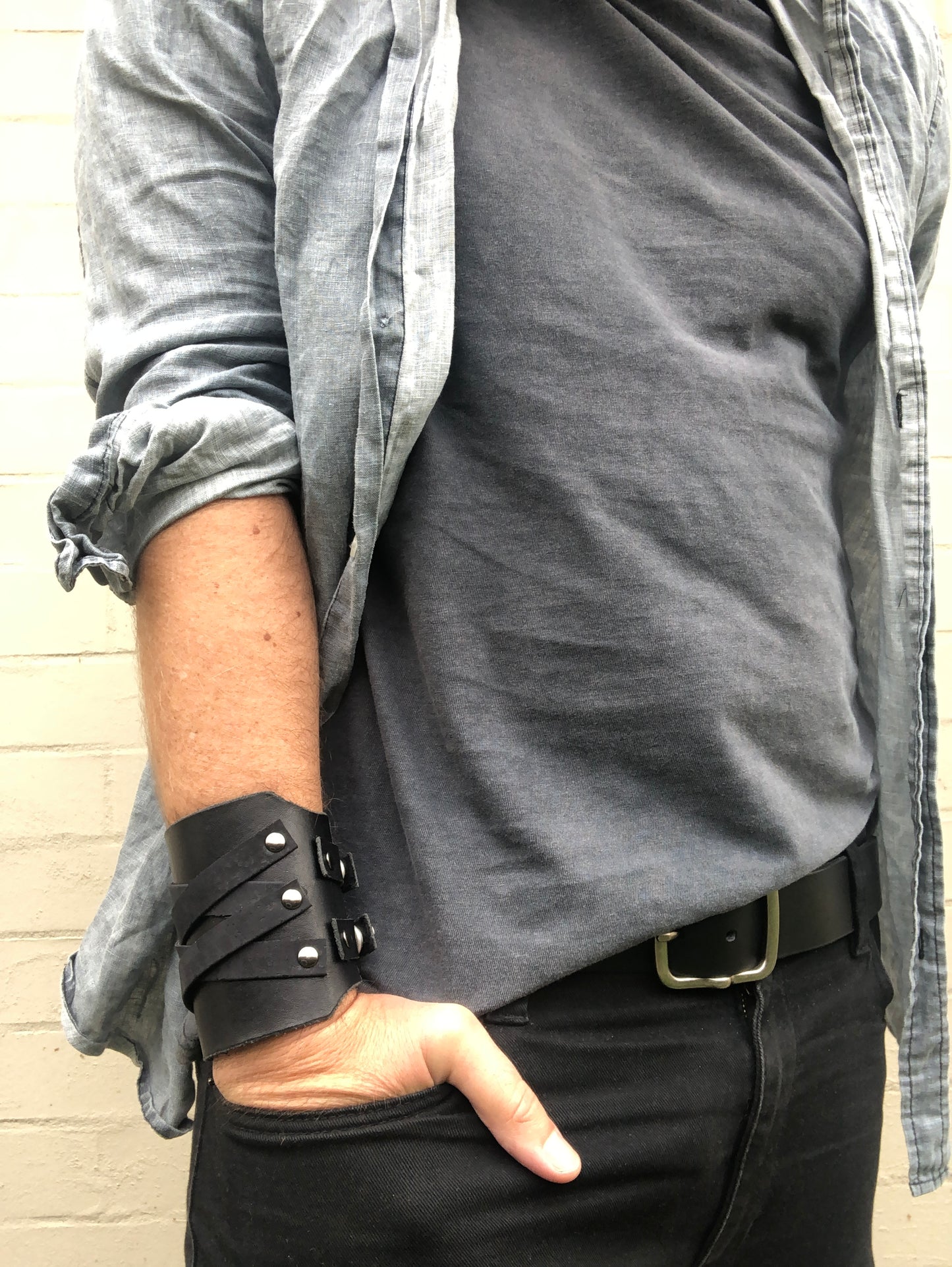 Conan Cuff - Black Leather Wide Wristband