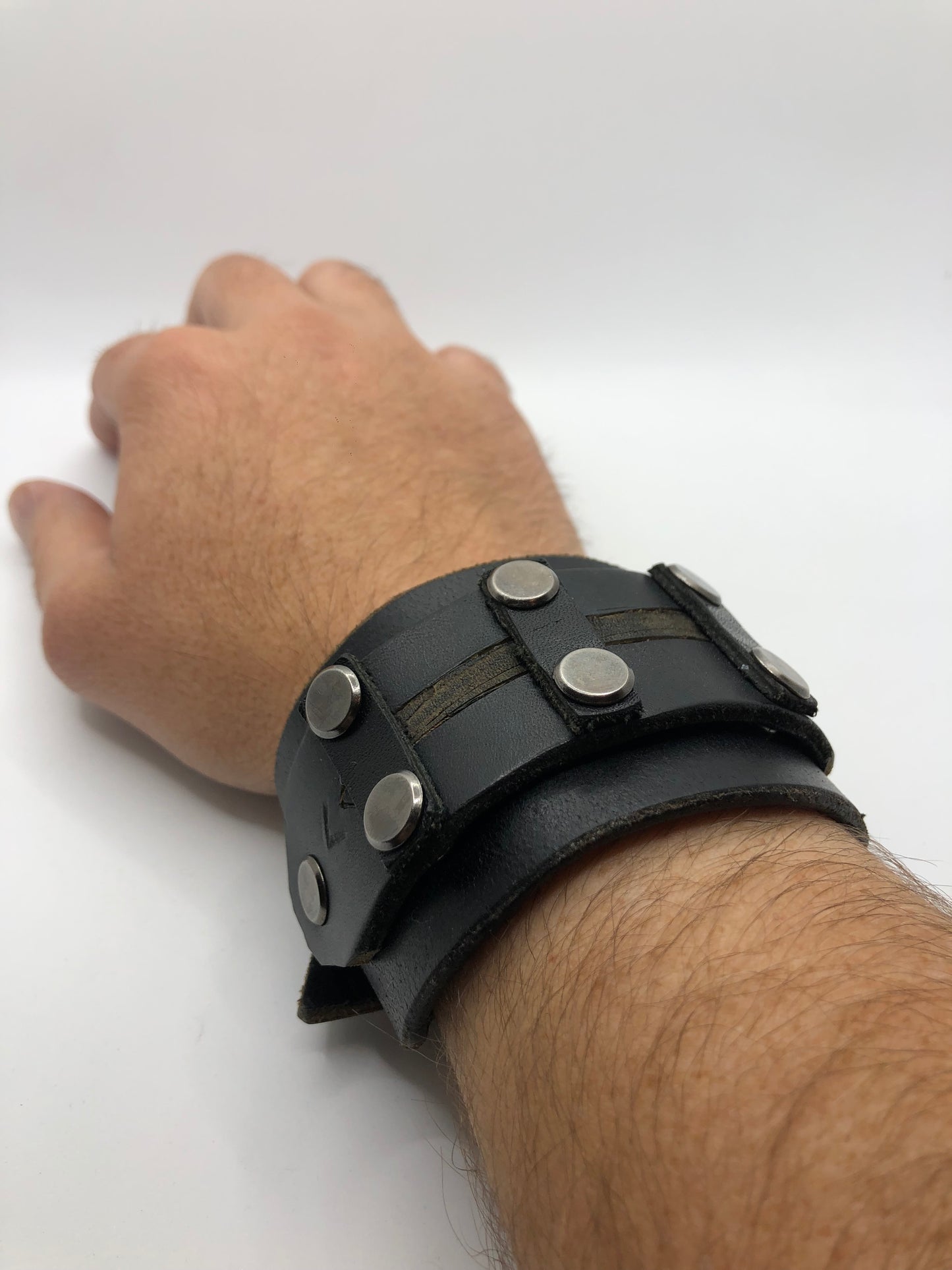 Gladiator - Black Leather Wristband / Bracelet