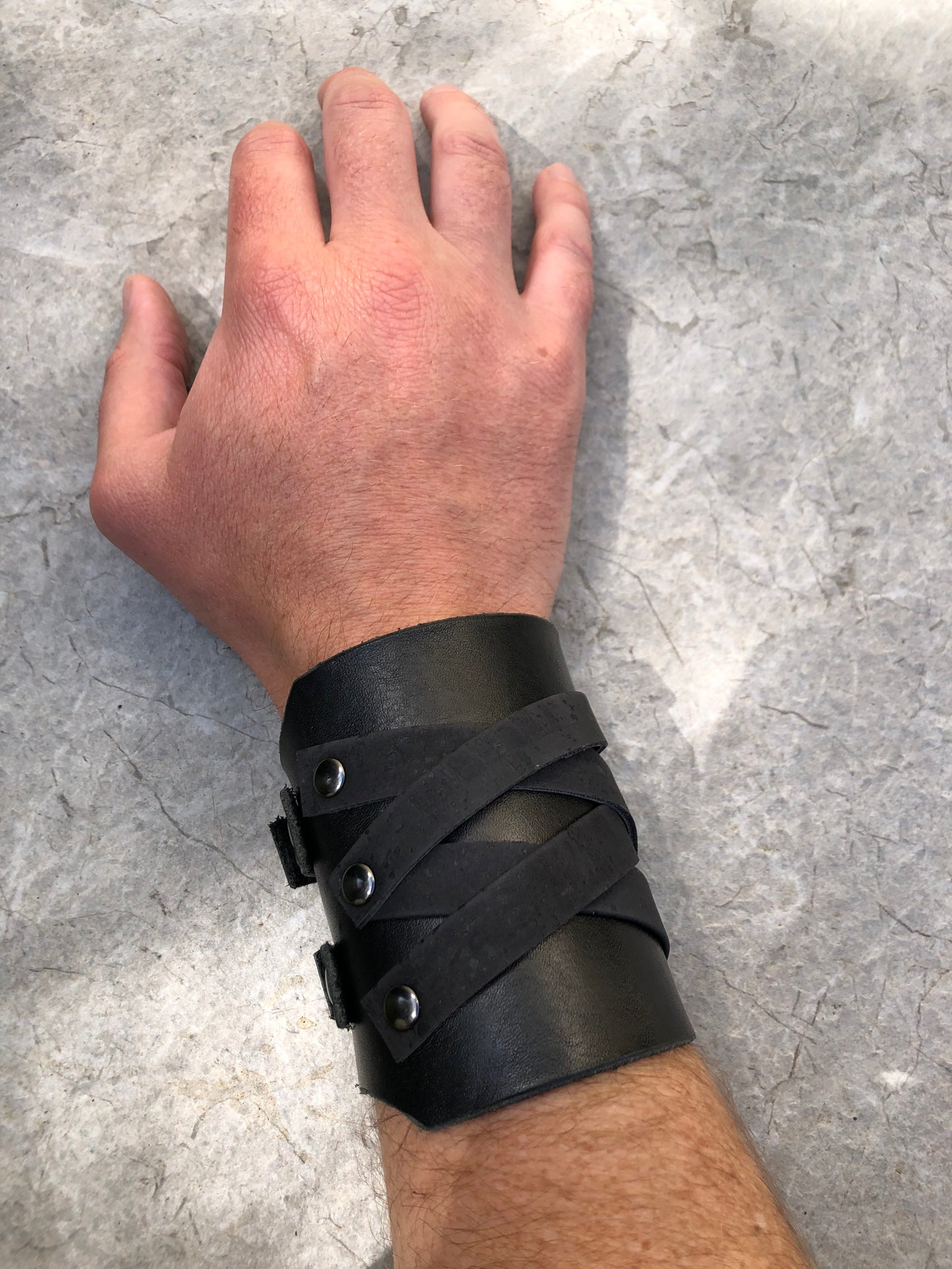 Conan Cuff - Black Leather Wide Wristband