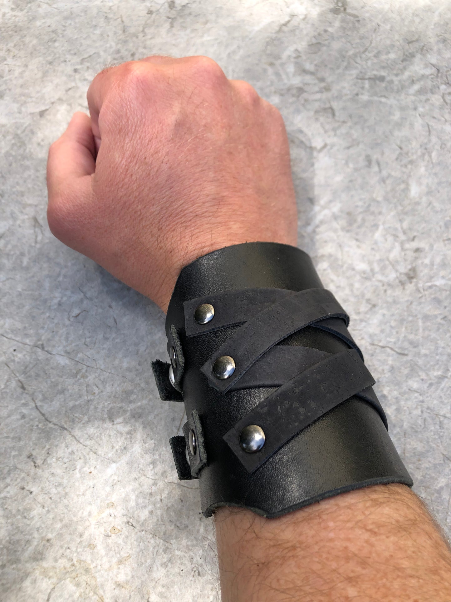 Conan Cuff - Black Leather Wide Wristband
