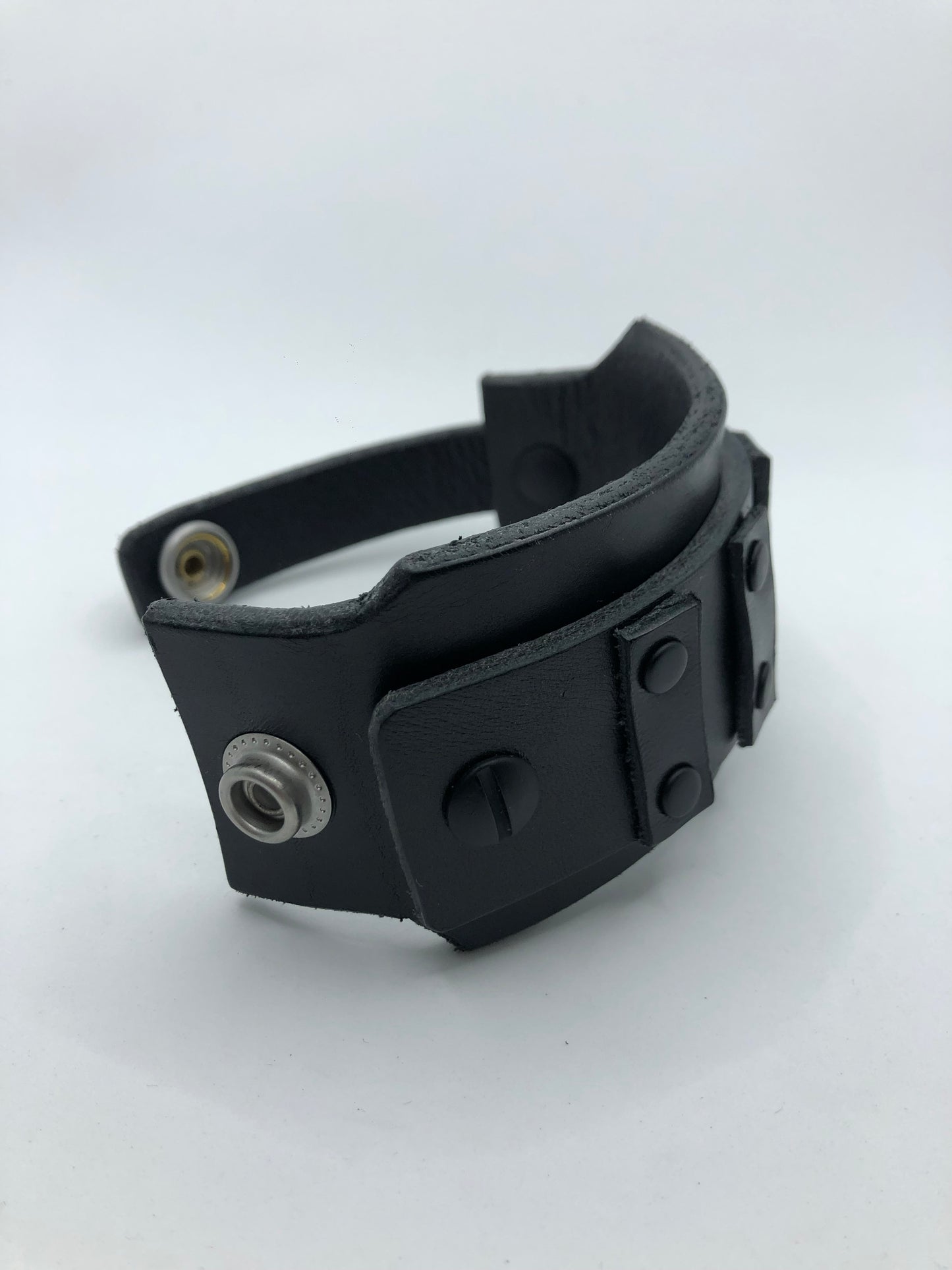 The Grid - Cyberpunk / Biker Style Black Leather Studded Cuff / Bracelet