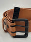 Tan Leather Belt with Black Logo-Embossed Tip