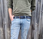 Como - Dark Blue Leather Belt with Vintage Copper Buckle