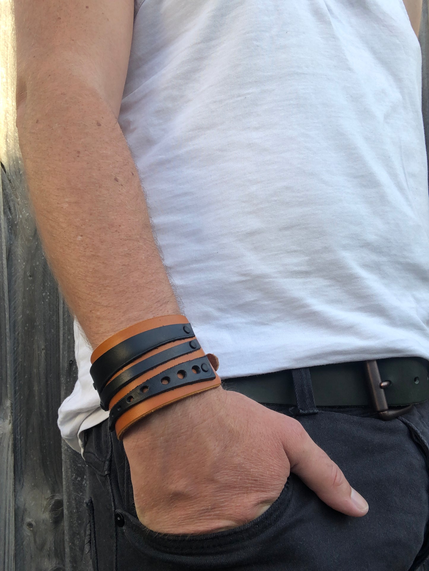 Tiger Cuff / Leather Bracelet with Adjustable Buckle