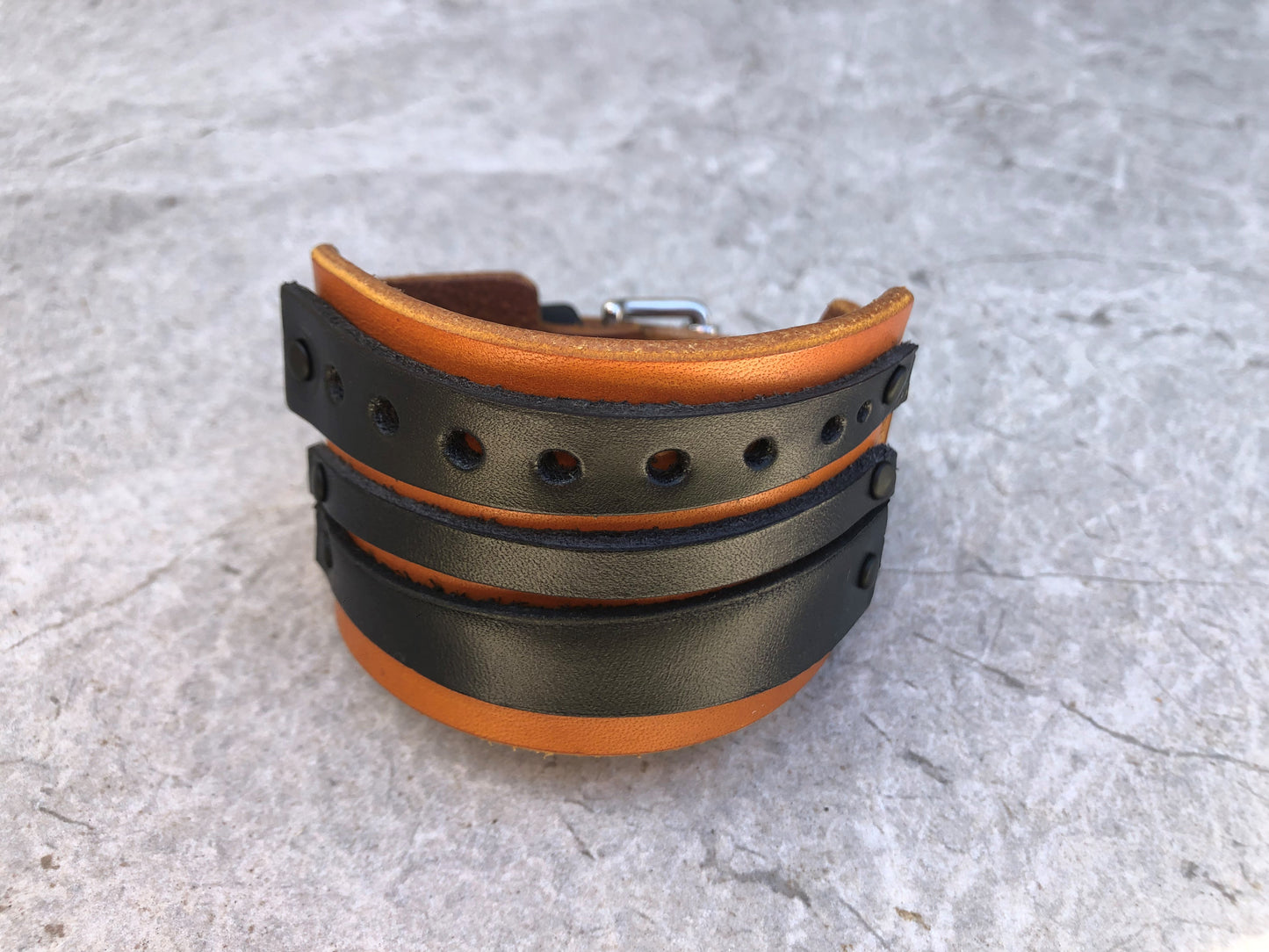 Tiger Cuff / Leather Bracelet with Adjustable Buckle