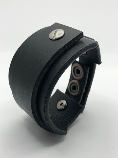 Black Single Strap Wristband / Bracelet - Extra Thick Leather