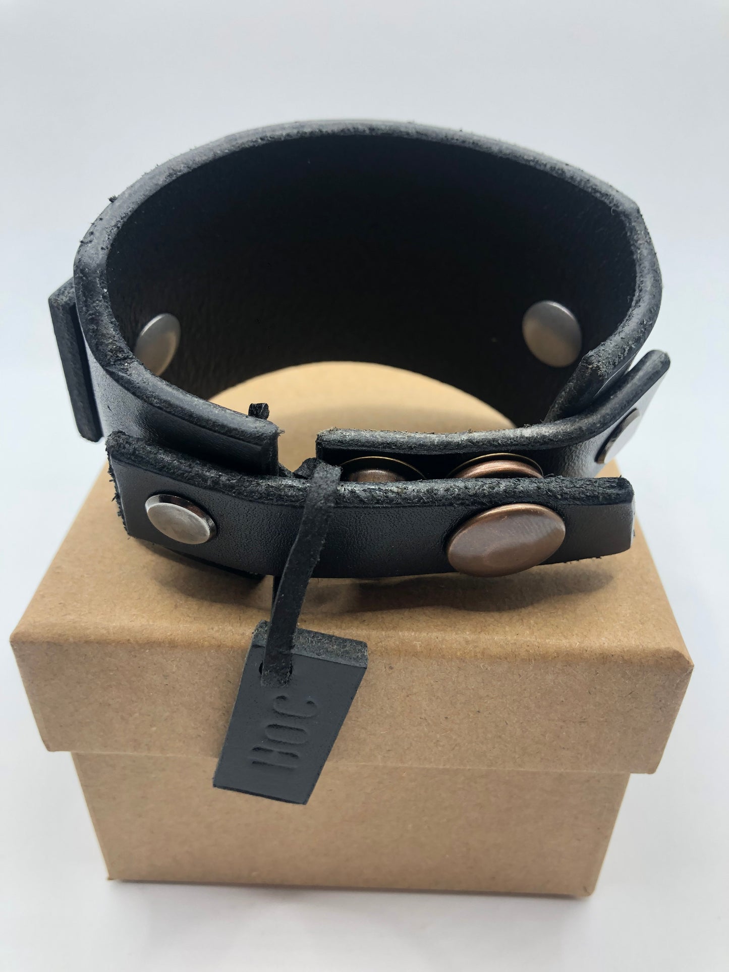 Black Single Strap Wristband / Bracelet - Extra Thick Leather