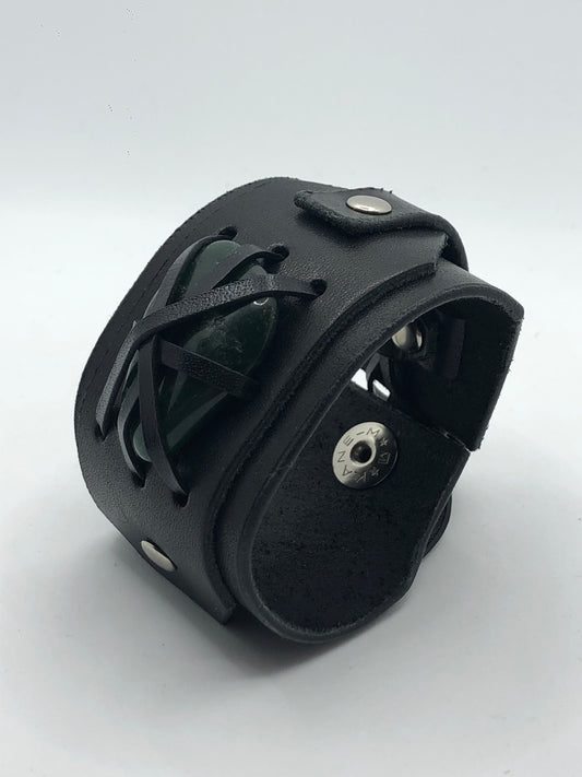 Crystal Wrap Wristband / Bracelet- Black Leather