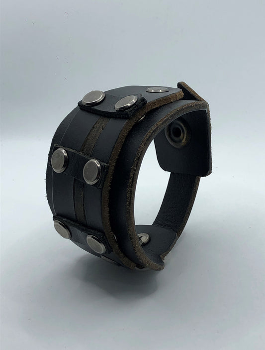 Gladiator - Black Leather Wristband / Bracelet