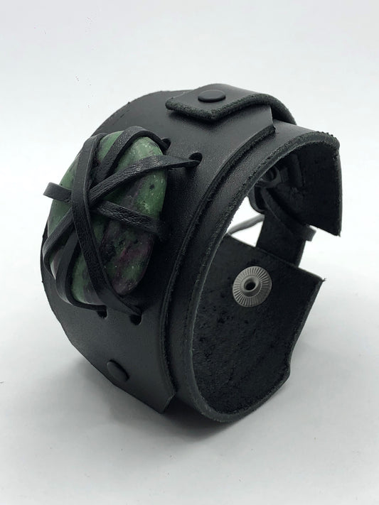 Crystal Wrap Wristband / Bracelet- Black Leather