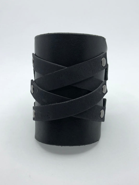 Conan Cuff - Black Leather Wide Wristband