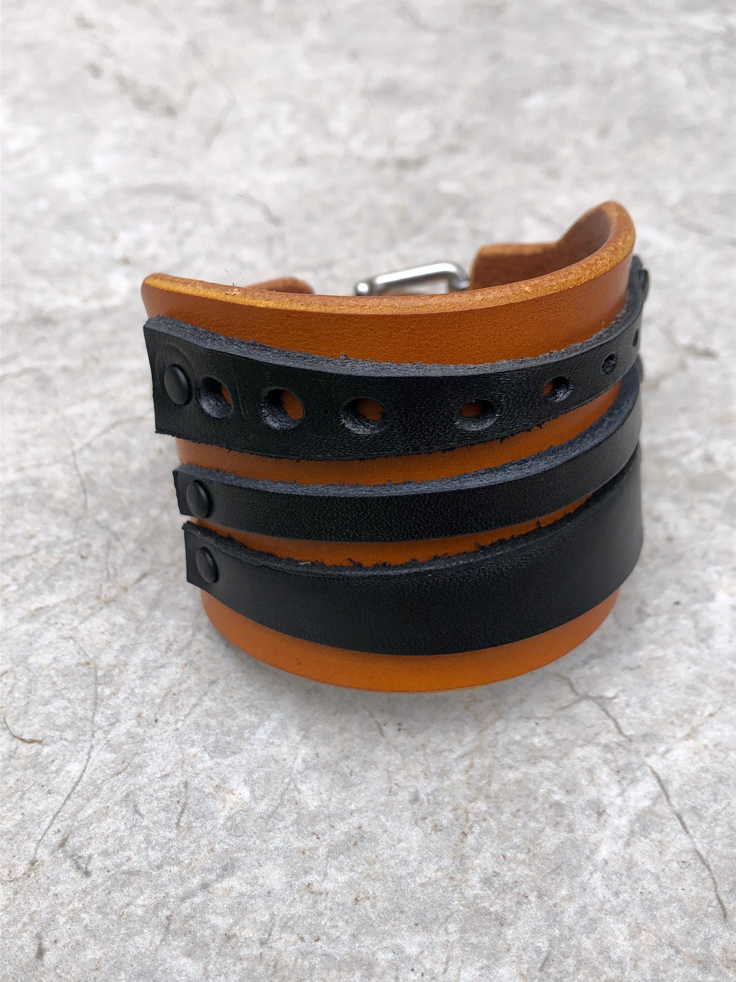 Tiger Cuff / Leather Bracelet with Adjustable Buckle