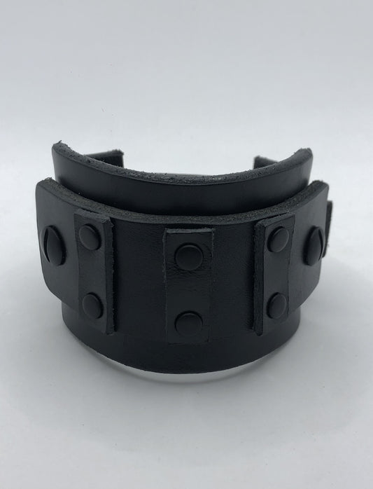 The Grid - Cyberpunk / Biker Style Black Leather Studded Cuff / Bracelet