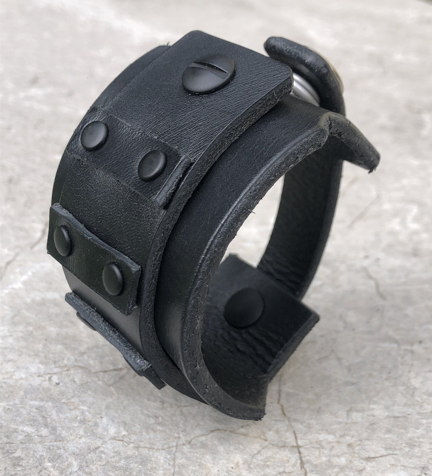 The Grid - Cyberpunk / Biker Style Black Leather Studded Cuff / Bracelet